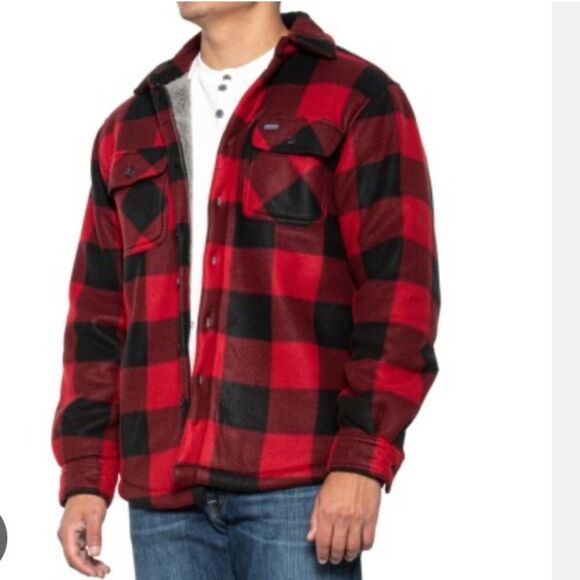 Smith's Workwear  Men's‎ Buffalo Pocket Flannel Button-Up Shirt, SFF566B red/blk - Picture 2 of 8